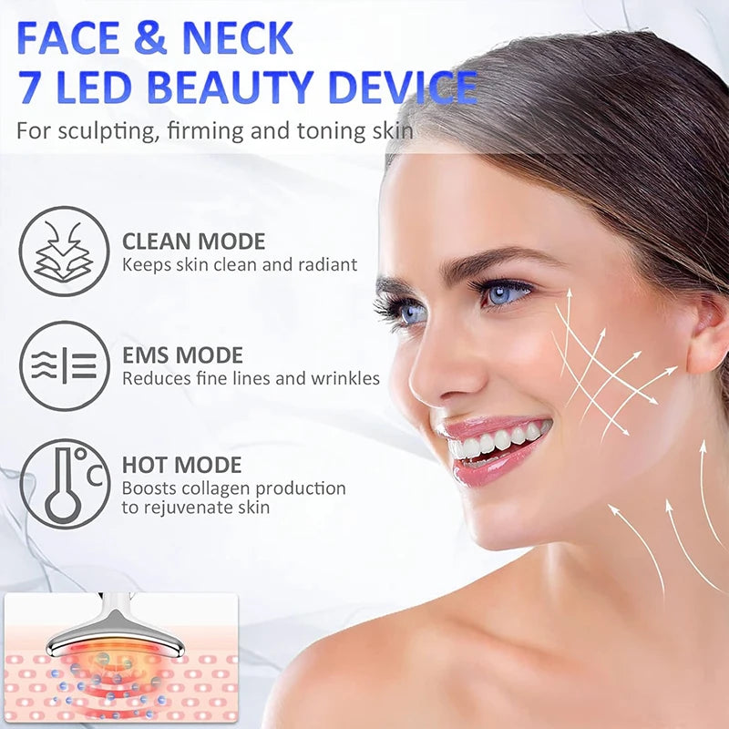 Dispositivo de Beleza EMS 7 Cores LED - Lifting Facial e Pescoço Anti-Rugas