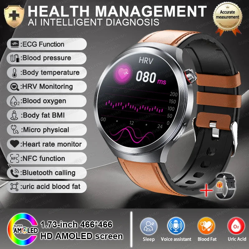 Smartwatch XIAOMI 2025 Monitor Saúde - Ácido Úrico Pressão Arterial ECG+PPG Análise Corporal