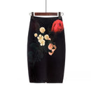 Saia Bodycon Estampado Flores Vintage - Midi Elegante Lápis Ajustada