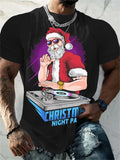 T-Shirt Natal Homem 3D Kawaii - Pai Natal DJ Colorida Harajuku Casual