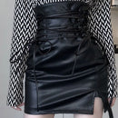 Saia Mini Pele Sintética Preta Gótica - Cintura Alta Ajustada com Fecho