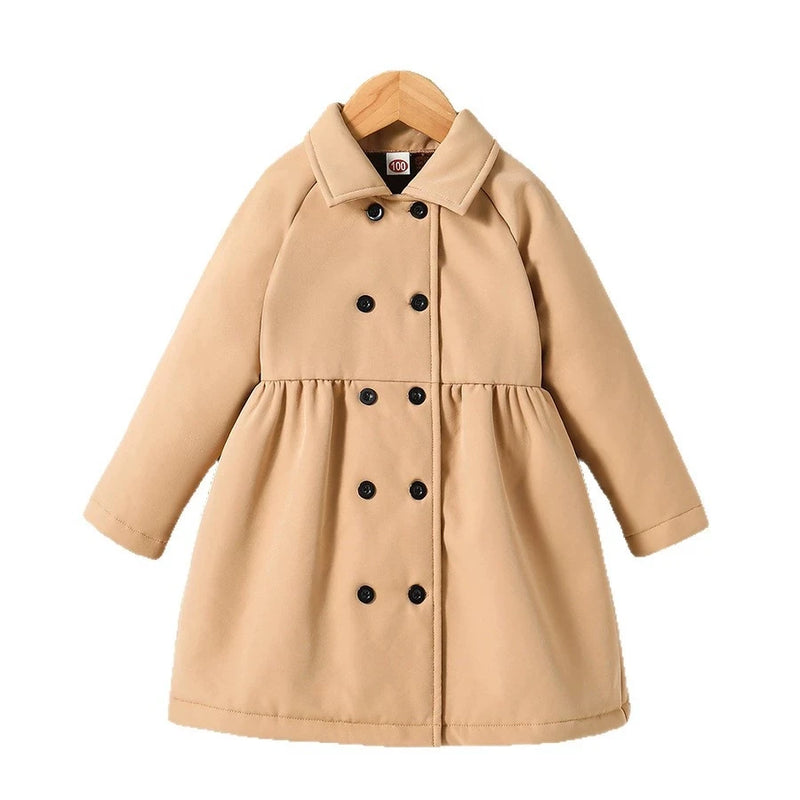 Casaco Fleece Menina Elegante Manga Comprida - Inverno Botões Parkas 2-7 Anos