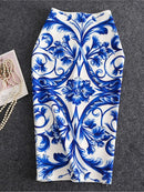 Saia Bodycon Estampado Flores Vintage - Midi Elegante Lápis Ajustada