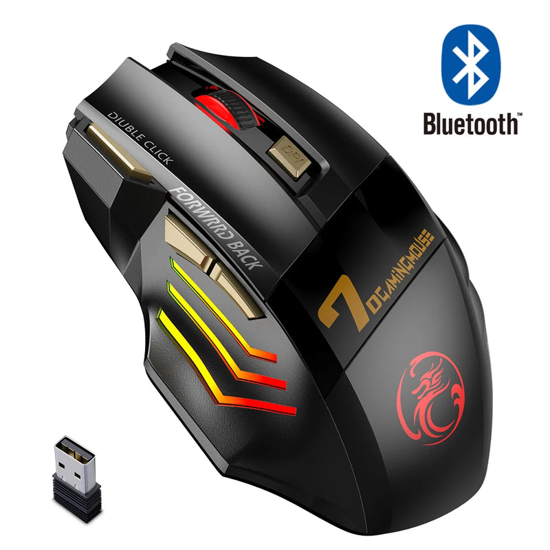 Rato Bluetooth Recarregável Gaming 5500 DPI - Wireless Ergonómico PC Laptop iPad