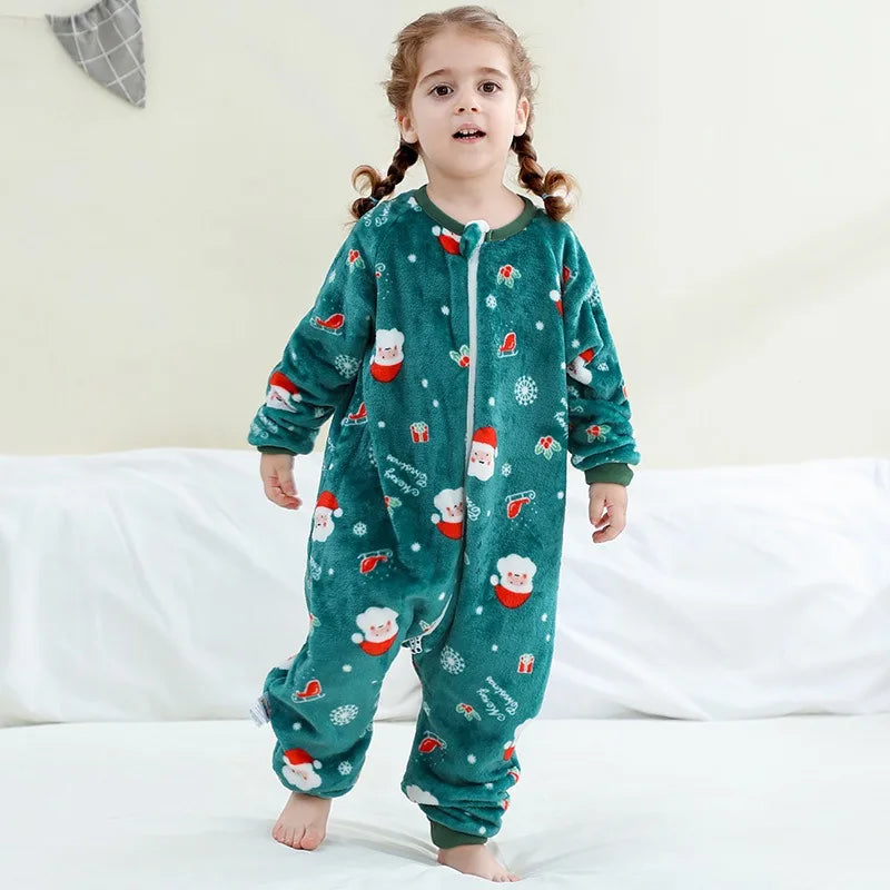 Pijama Natal Flanela Criança - Roupa Dormir Quente Inverno Menino Menina 1-6T