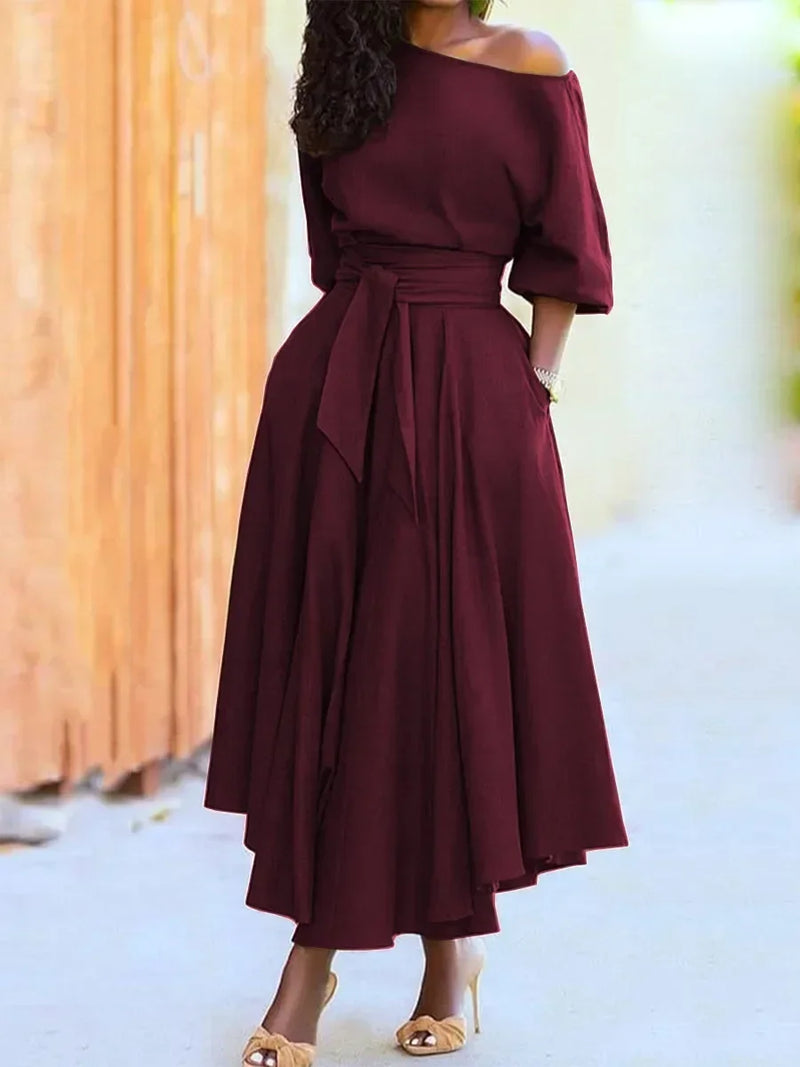 Vestido Longo Elegante Primavera - Manga Lanterna com Laço para Festa e Eventos