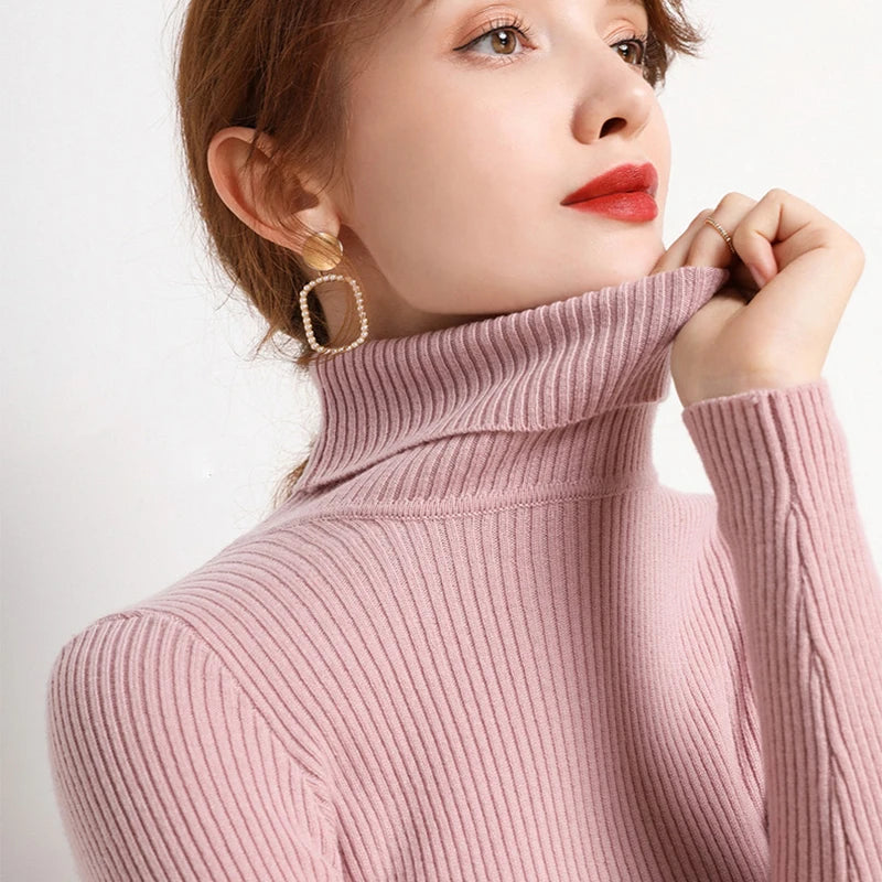 Camisola Cashmere Gola Alta Feminina - Manga Comprida Quente Inverno