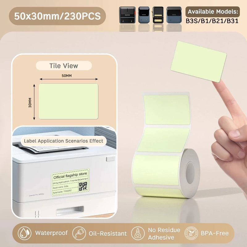 Papel Térmico Niimbot B21/B203/B3S - Etiquetas Autoadesivas Impermeáveis Resistentes a Óleo e Rasgos