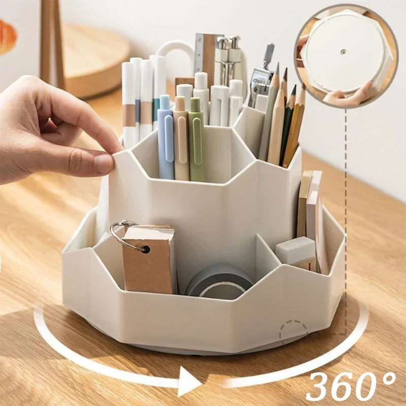 Organizador de Secretária Rotativo 360° - 9 Compartimentos para Material Escolar e Escritório