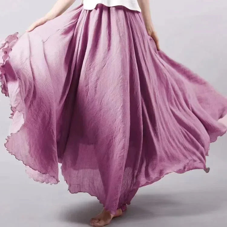 Saia Maxi Algodão Linho Cor Sólida - Casual Elegante Harajuku Longa