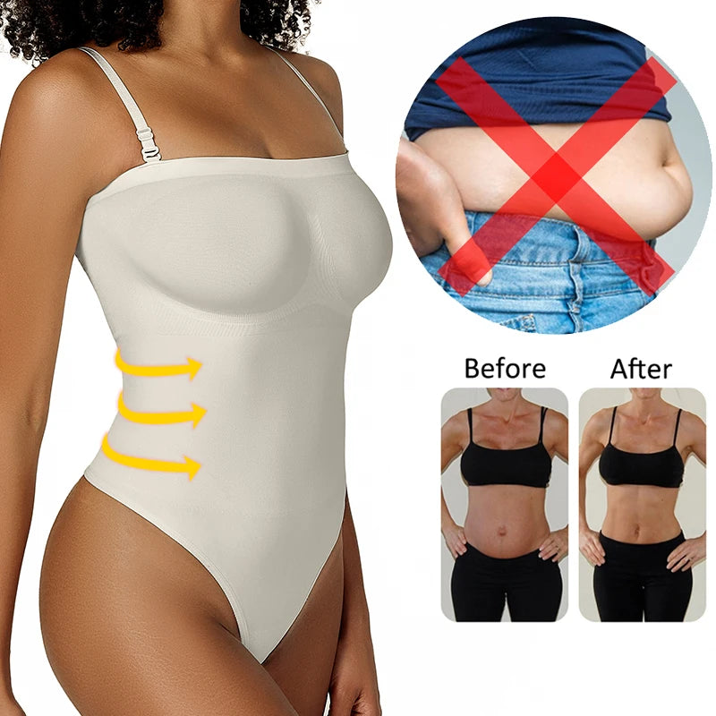 Body Shapewear Ombros Descobertos - Modelador Cintura e Abdómen com Tanga
