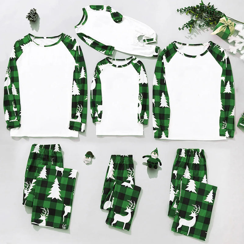 Pijama Natal Família 2 Peças - Conjunto Mãe Pai Criança Body Bebé Casual Xmas