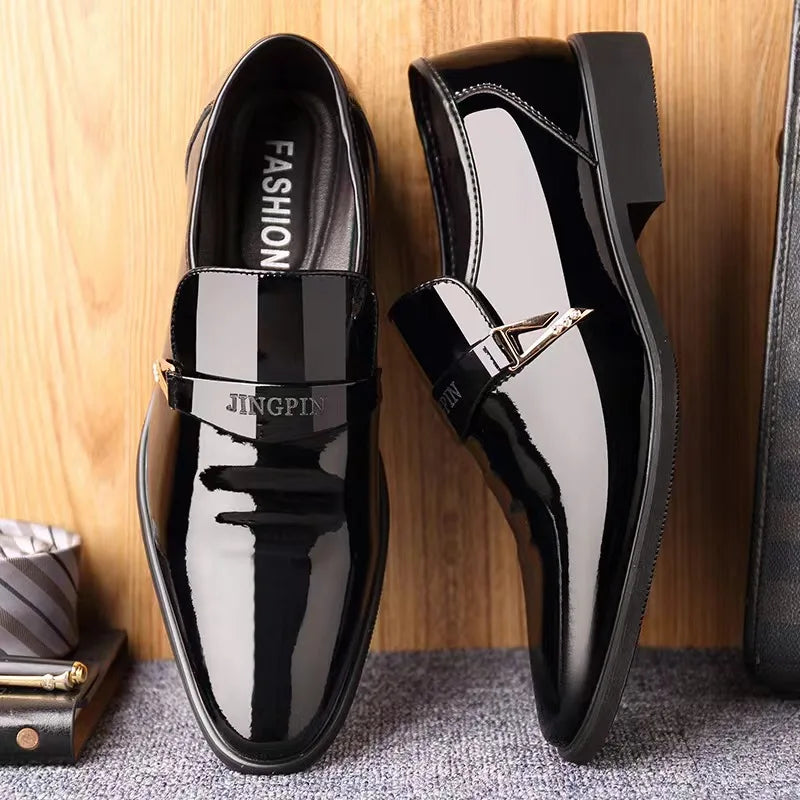 Sapatos Oxford Masculinos Couro Envernizado - Bico Pontiagudo Elegante Business