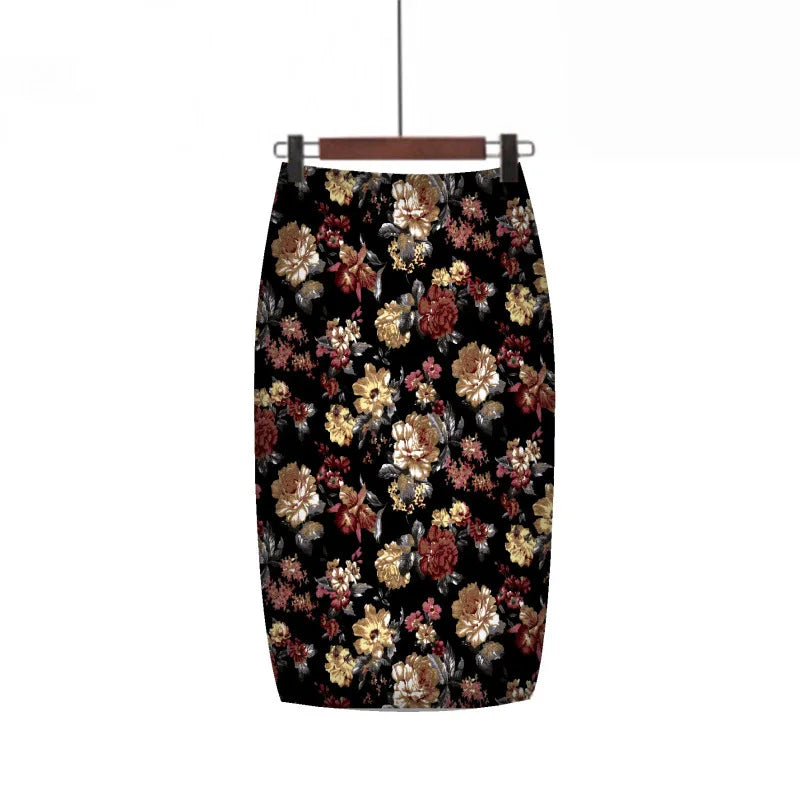 Saia Bodycon Estampado Flores Vintage - Midi Elegante Lápis Ajustada