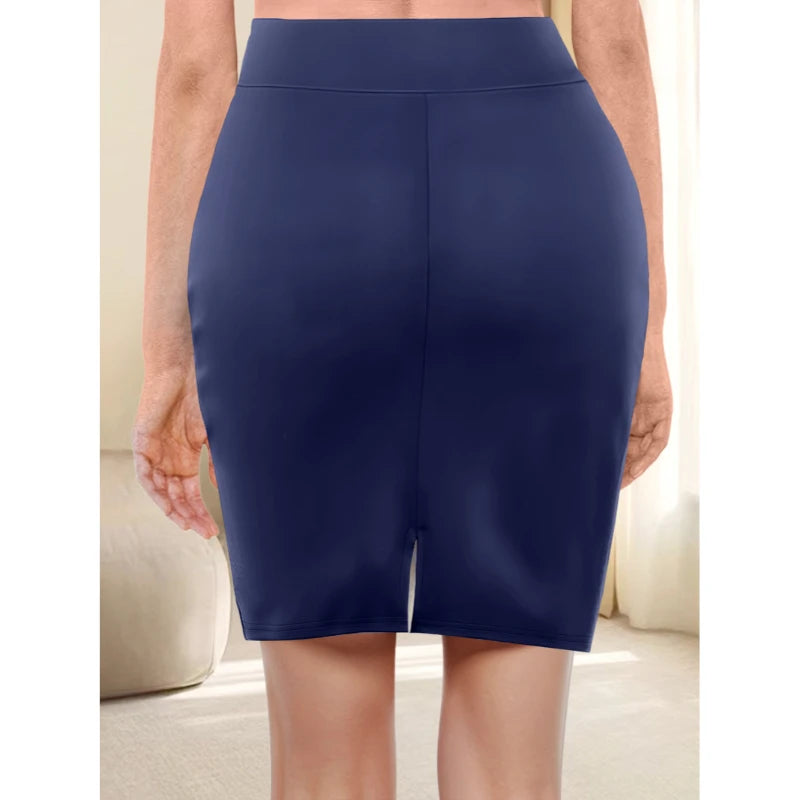 Saia Escritório Cintura Alta Elástica - Bodycon Cor Sólida Profissional