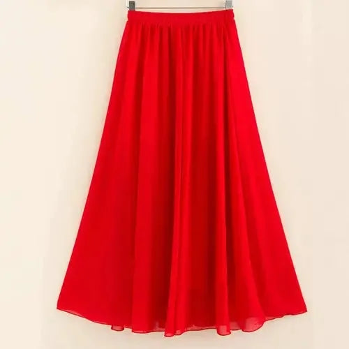 Saia Vermelha Chiffon Tamanho Grande - Cintura Alta Linha A Emagrecedora