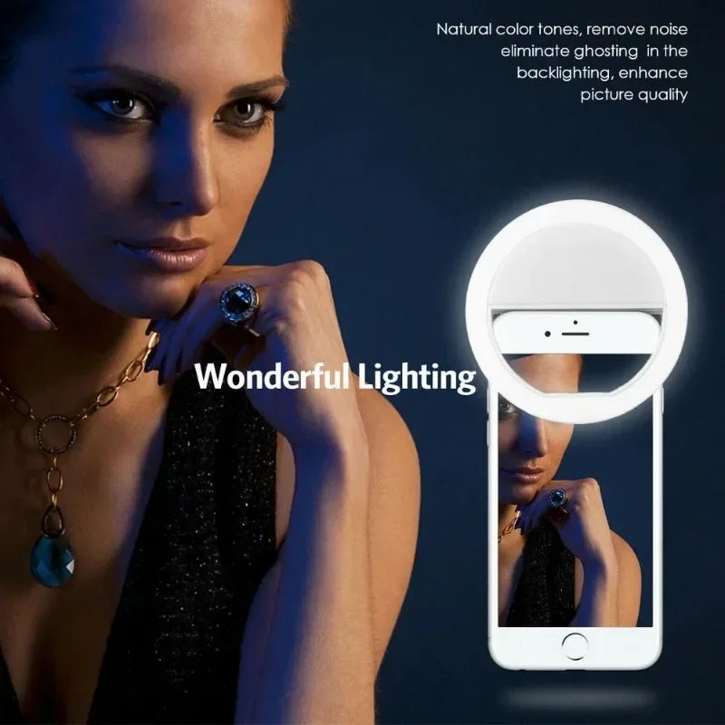Anel Luz LED Selfie - Portátil USB para Telemóvel e Vídeo