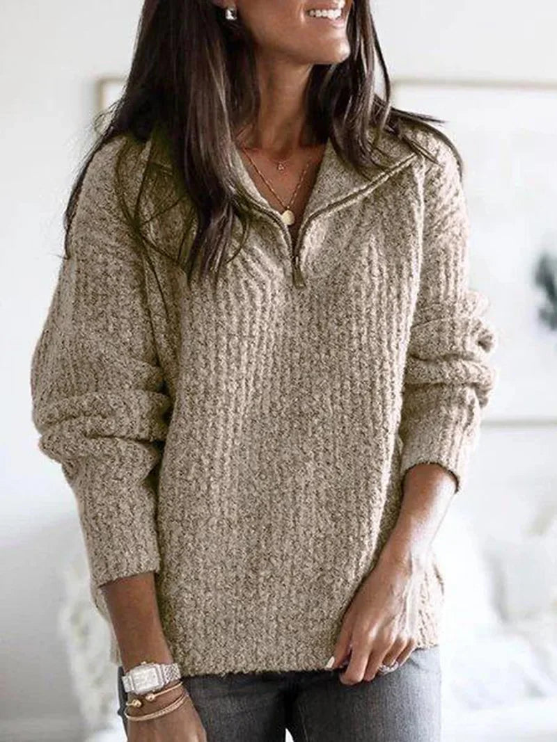 Camisola Pullover Feminina Outono Inverno - Manga Comprida Fecho Malha