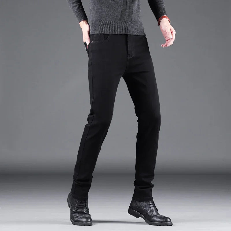 Jeans Masculinas Pretas Slim Fit - Elásticas Retas Business Vintage