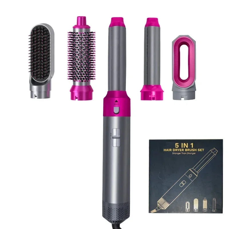 5-in-1 Professional Hair Dryer Brush - Styling Set with Hot Air Curler, Straightener & Volumizer - Complete Kit