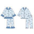High Quality Christmas Pajama Set Long Sleeve  Santa Claus Bow Print Girls Boys Set Children's Clothes