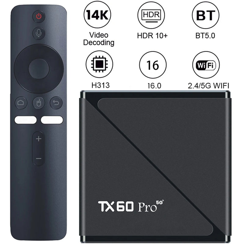 Box TV Android 16 TX60 PRO - 4K WiFi Dual 2.4G/5G Leitor Multimédia 16GB/256GB 2025