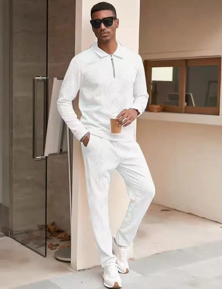 Conjunto Polo Jacquard Masculino - Camisa Manga Comprida e Calças Primavera Outono