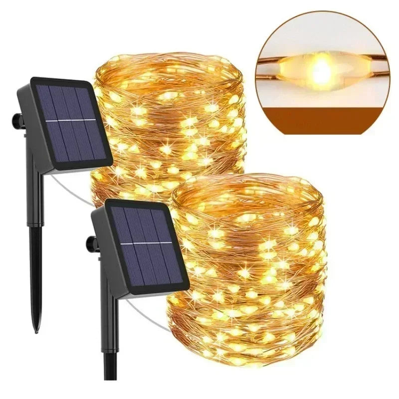 Luzes LED Solares 7M/12M/22M/32M - Guirlanda Decorativa À Prova de Água para Jardim e Festas