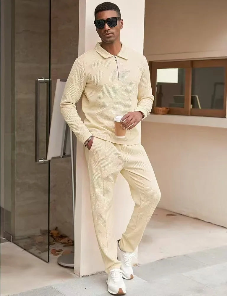 Conjunto Polo Jacquard Masculino - Camisa Manga Comprida e Calças Primavera Outono