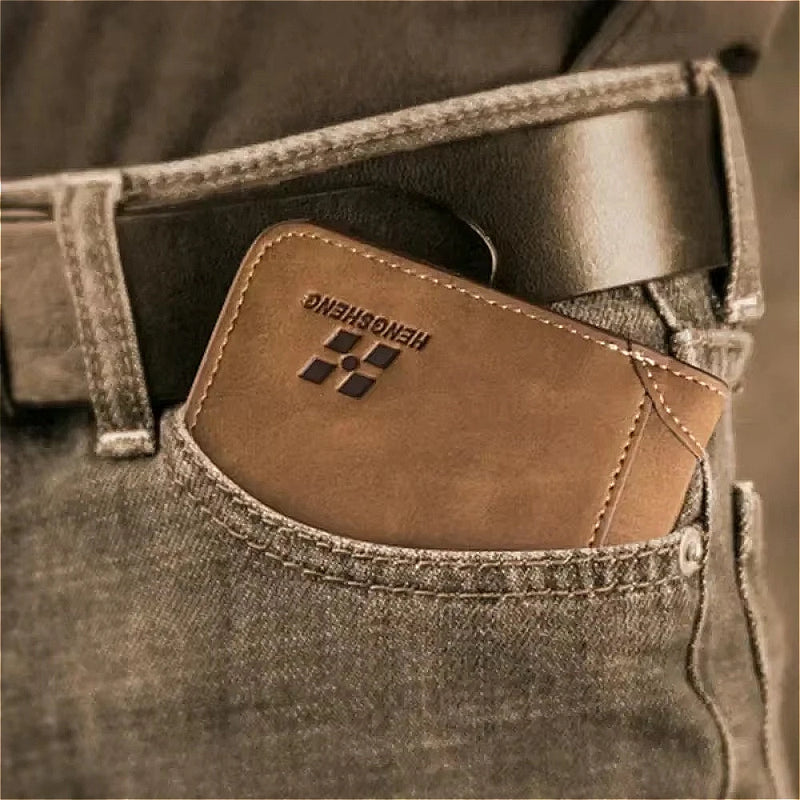 Carteira Masculina Couro Hipster - Compartimento Moedas Dobrável Luxo