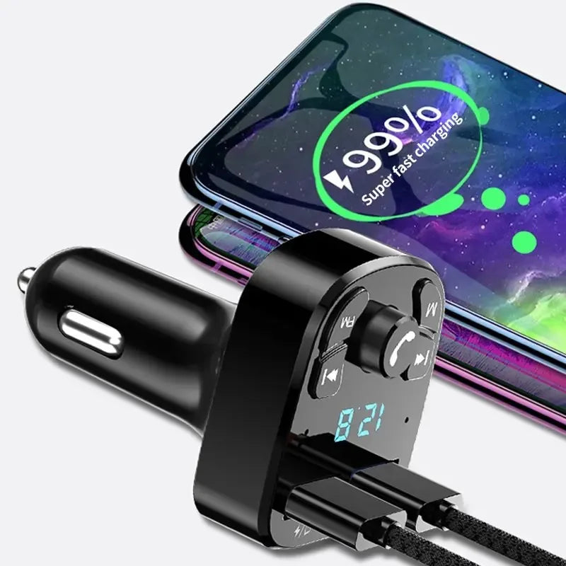 Transmissor FM Bluetooth 5.0 para Carro - MP3 Player Dual USB Carregador Rápido