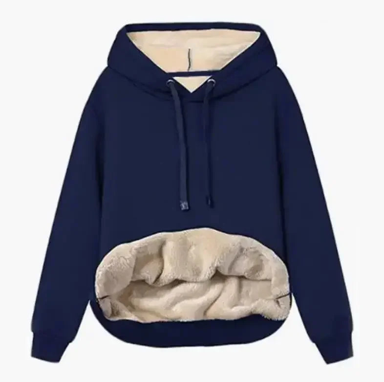 Casaco Fleece Feminino com Capuz - Fecho Éclair Manga Comprida Inverno S-2XL