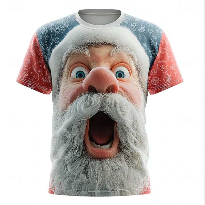 T-Shirt Homem Natal 2026 - Pai Natal Divertido Manga Curta Moda Y2K