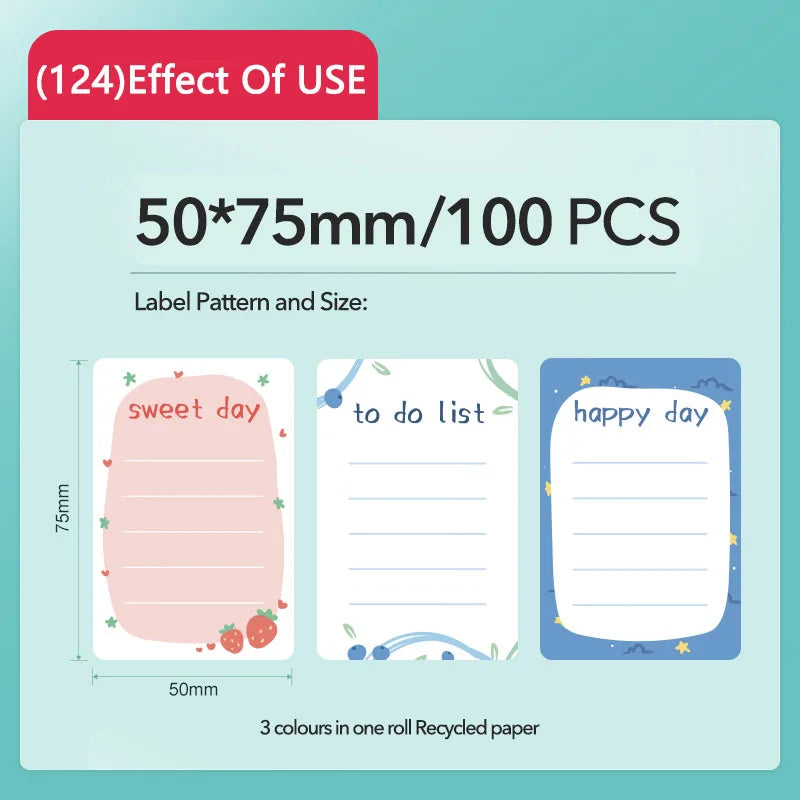 Rolo de Etiquetas Térmicas Adesivas Niimbot 2 Polegadas - Papel Colorido Impermeável para Impressora B1 B21