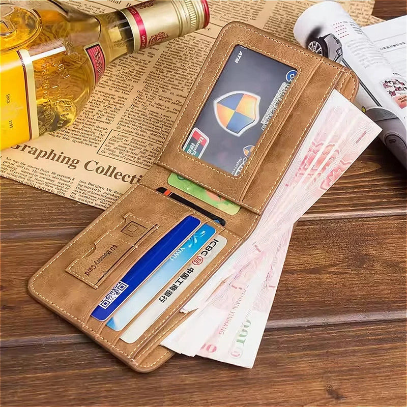 Carteira Masculina Couro Hipster - Compartimento Moedas Dobrável Luxo