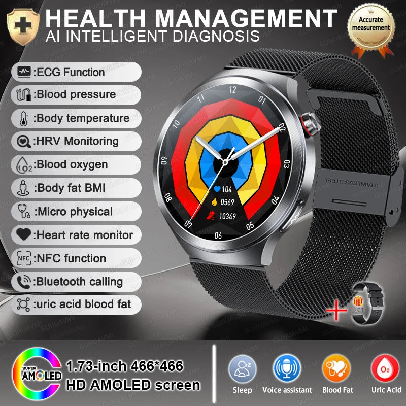 Smartwatch XIAOMI 2025 Monitor Saúde - Ácido Úrico Pressão Arterial ECG+PPG Análise Corporal