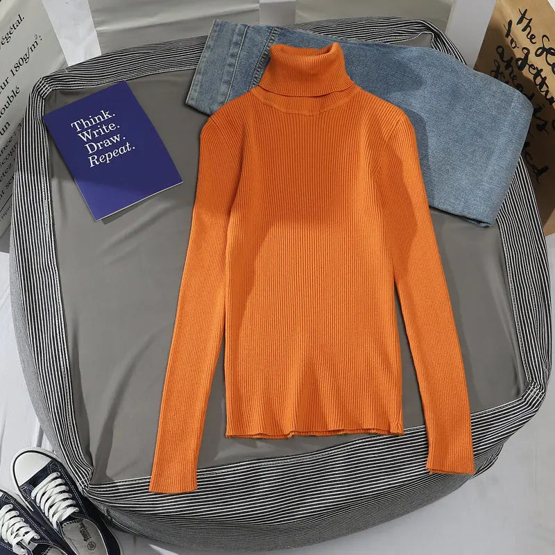 Camisola Cashmere Gola Alta Feminina - Manga Comprida Quente Inverno