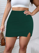 Saia Mini Bodycon Tamanho Grande - Cor Sólida com Fenda Lateral Lápis