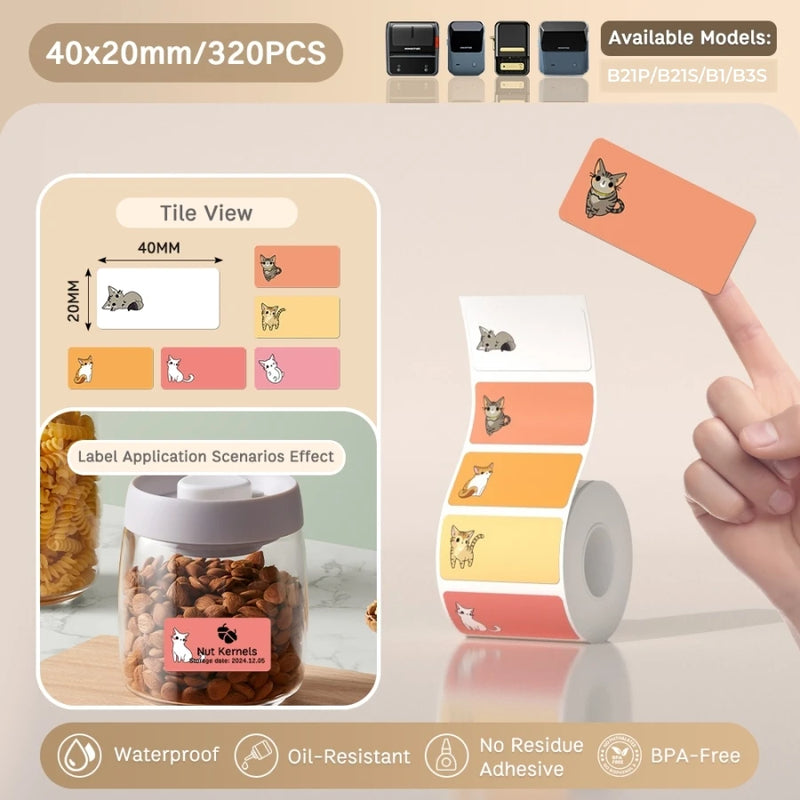 Papel Térmico Niimbot B21/B203/B3S - Etiquetas Autoadesivas Impermeáveis Resistentes a Óleo e Rasgos