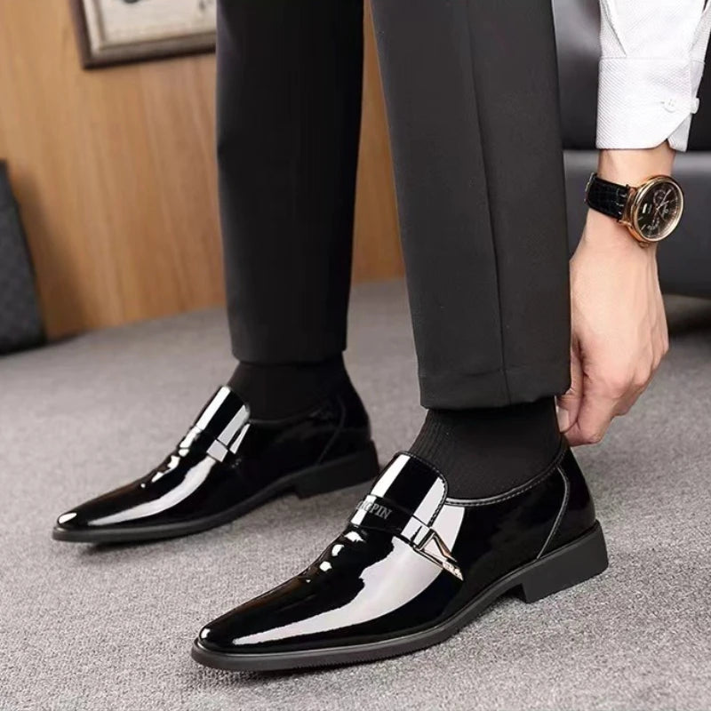 Sapatos Oxford Masculinos Couro Envernizado - Bico Pontiagudo Elegante Business