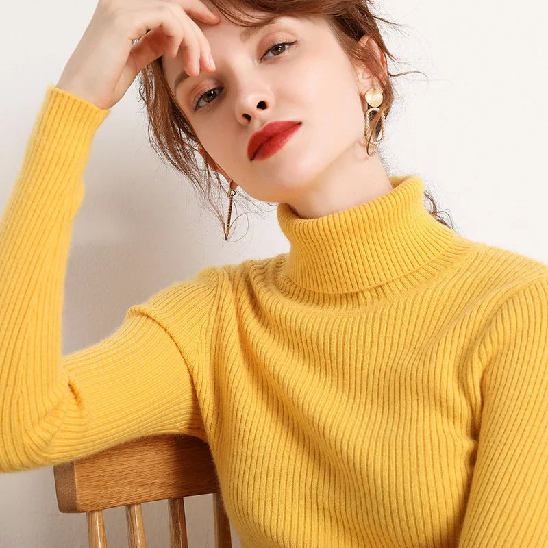 Camisola Cashmere Gola Alta Feminina - Manga Comprida Quente Inverno
