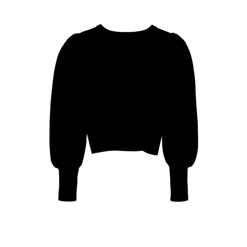 Camisola Gola Alta Feminina Outono Inverno - Manga Puff Malha Coreana Slim