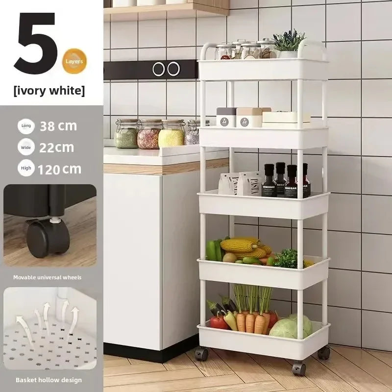 Carrinho de Armazenamento Multi-Níveis com Rodas - Organizador Cozinha Quarto Poupa Espaço