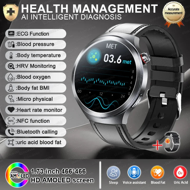 Smartwatch XIAOMI 2025 Monitor Saúde - Ácido Úrico Pressão Arterial ECG+PPG Análise Corporal