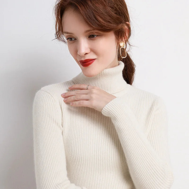 Camisola Cashmere Gola Alta Feminina - Manga Comprida Quente Inverno