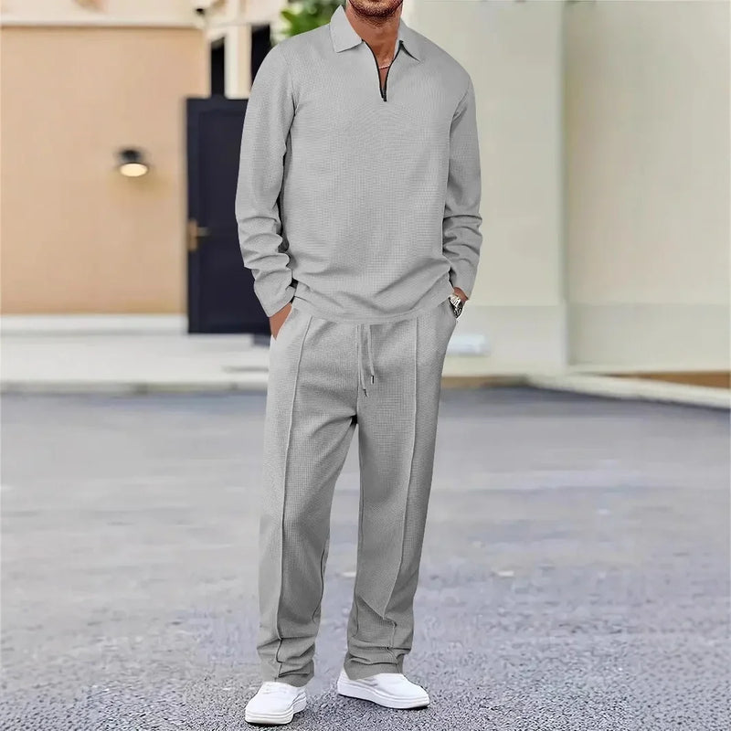 Conjunto Polo Meio Fecho Masculino - Camisa Manga Comprida e Calças Outono