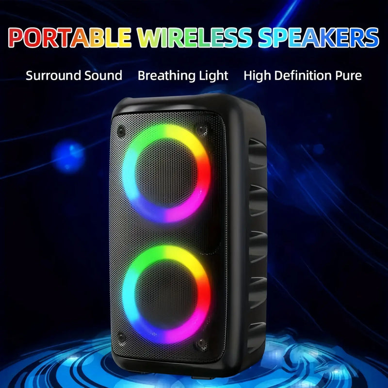Coluna Karaoke Bluetooth com Microfone e LED - Rádio FM TWS Portátil