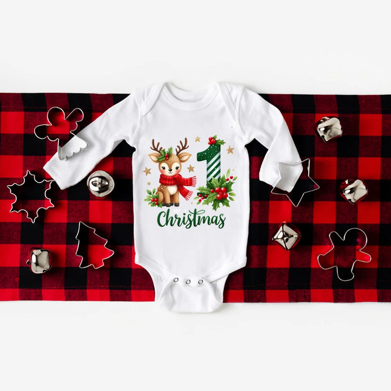 Body Bebé Primeiro Natal - My 1st Christmas Manga Comprida Romper Xmas