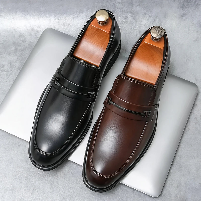 Sapatos Formais Masculinos Couro Clássicos - Mocassins Slip-On Respiráveis