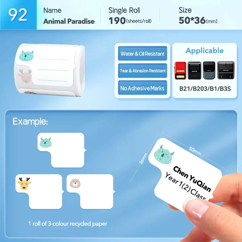 Rolo de Etiquetas Térmicas Adesivas Niimbot 2 Polegadas - Papel Colorido Impermeável para Impressora B1 B21